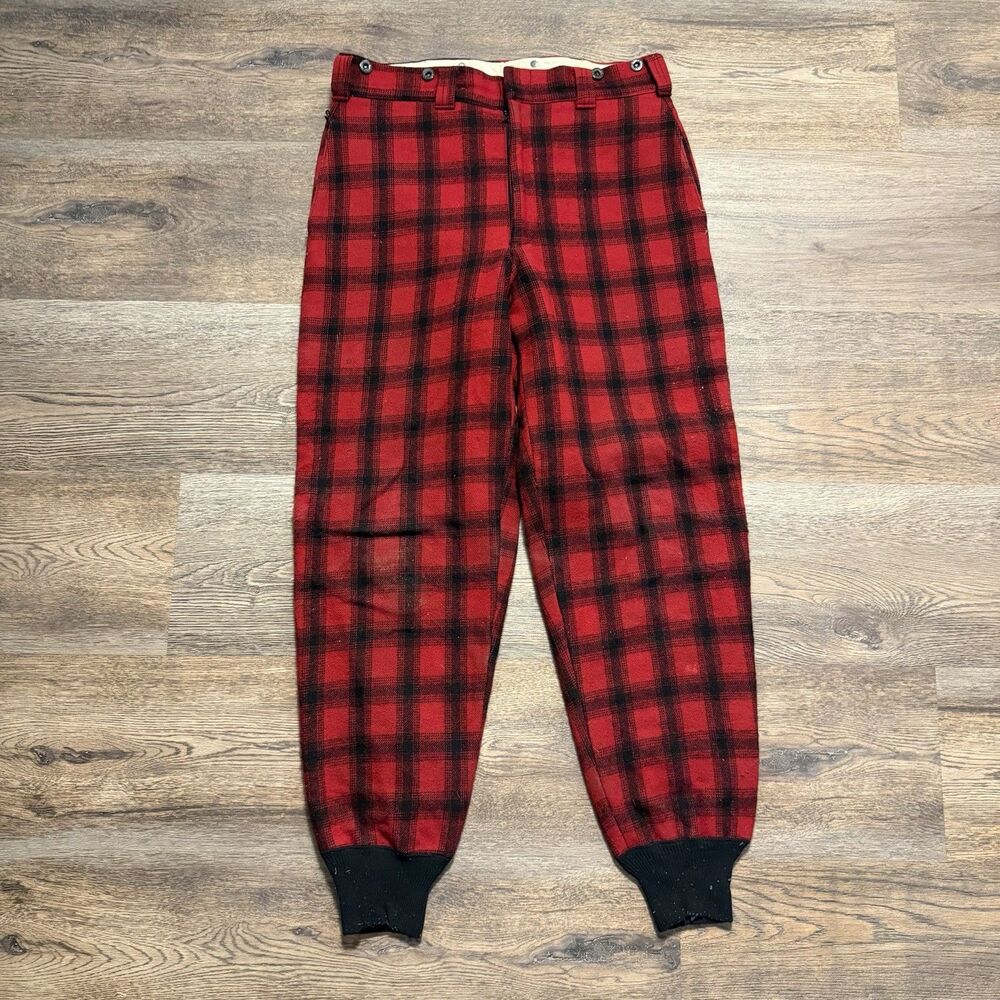 Vintage Woolrich Pants Mens Red Buffalo Plaid Wool Hunting Lumberjack 80s 34x30
